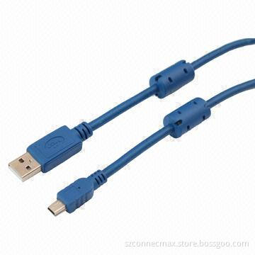 USB2.0 AM to Mini 5P Data/High-speed Computer Cables in Blue Color, 24K Gold Plated